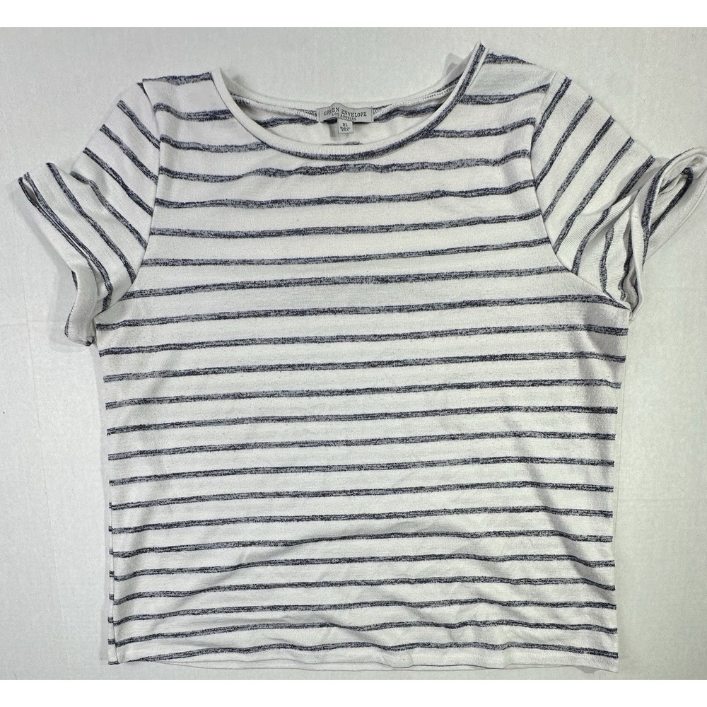 Green Envelope Los Angeles Top XL White Black Striped Short Sleeve Made in USA